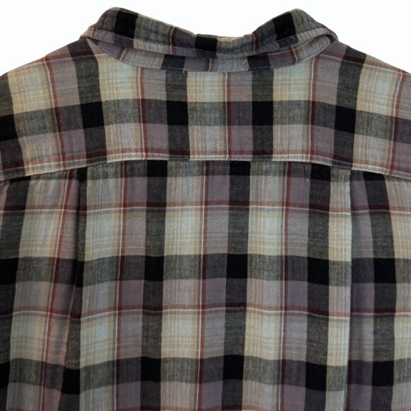 CP Shades Jay Plaid Button-Up Shirt Womens L Rolled Tab Sleeves Gray Cotton - Picture 6 of 13